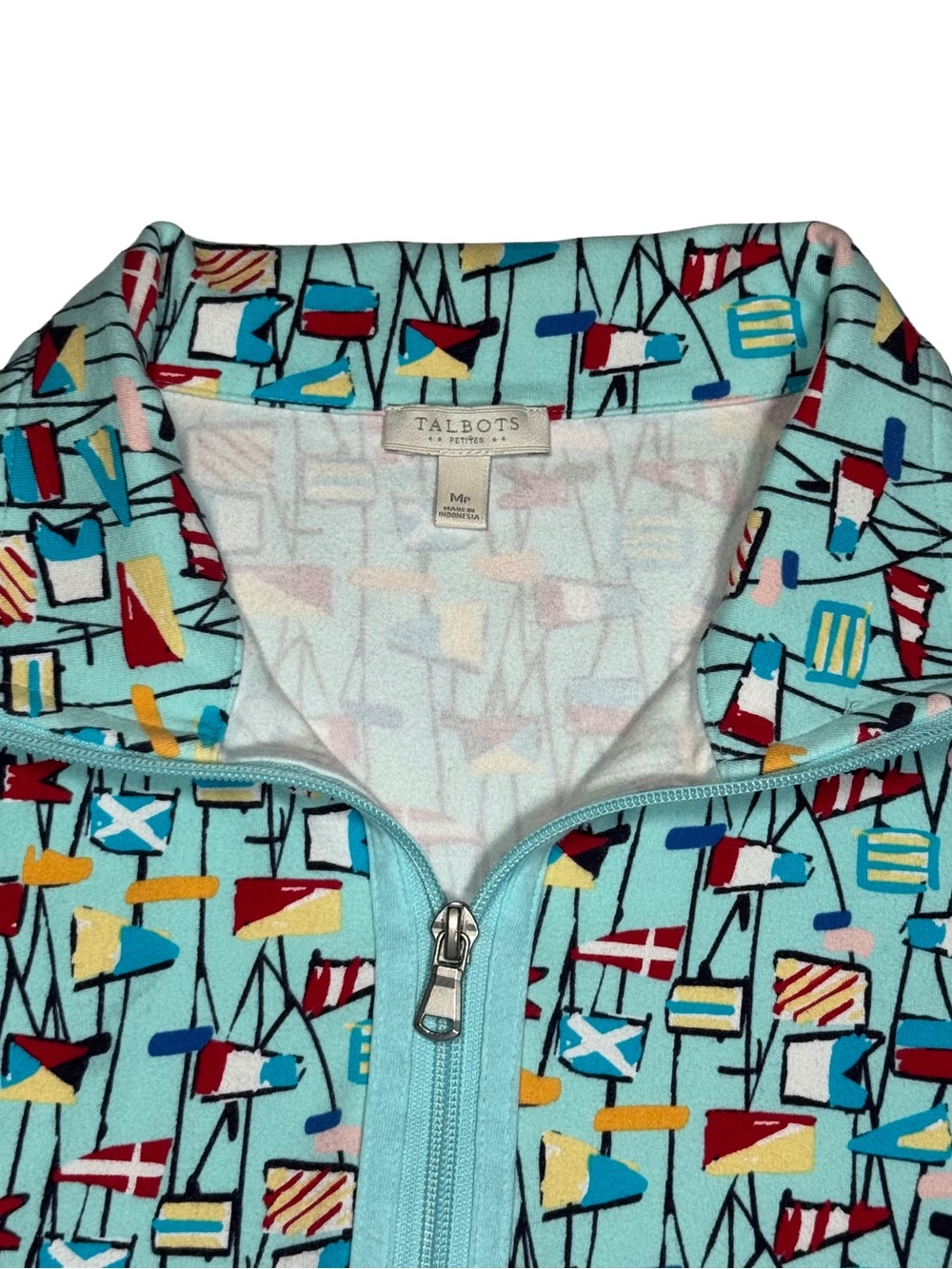 Talbots Womens Nautical Flag Jacket Medium Petite Blue Zip Boat Novelty Coastal - Picture 6 of 8